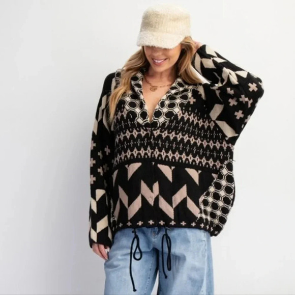 New Easel Ethnic Printed Knit Sweater Cardigan - Picture 3 of 5